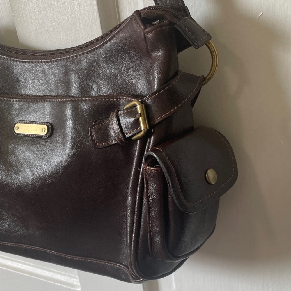 Classic Dark Brown Leather Shoulder Bag - Unbranded